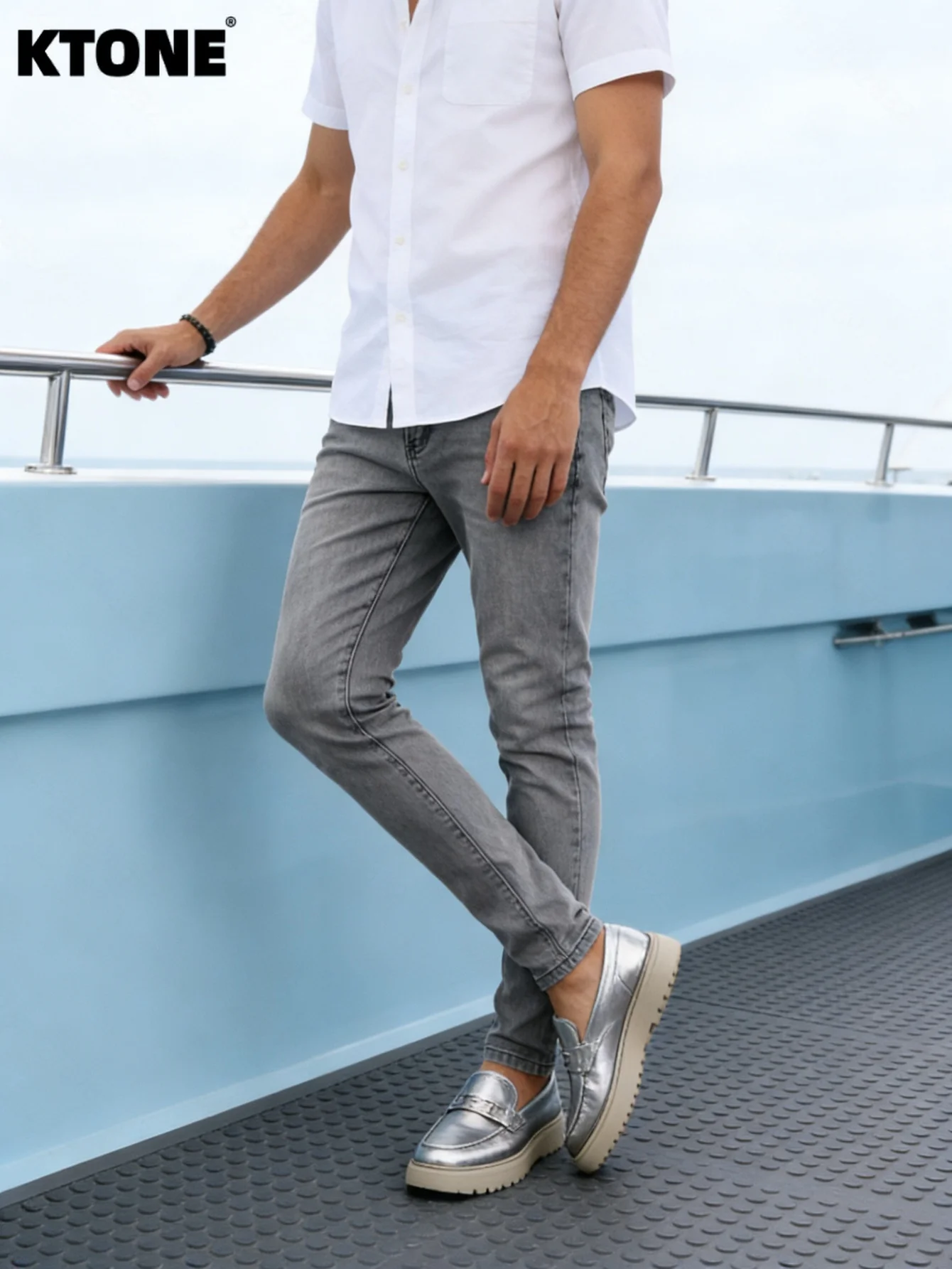 

Современные серые мужские джинсы slim fit в стиле Y2K, модные джинсовые брюки без аксессуаров и ремней