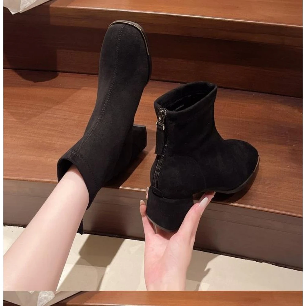 Shoes for Women New Elegant Retro Women's Boots High Quality Brown Ankle Boots Autumn Winter Fashion Zipper Modern Boots