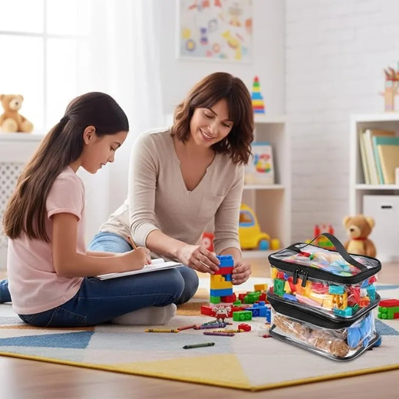 Transparente Reißverschluss-Spielzeugtasche mit Großer Kapazität, Wasserdichter Organizer für Kinder-Bauklötze, Puzzles und Puppen – Detail 5