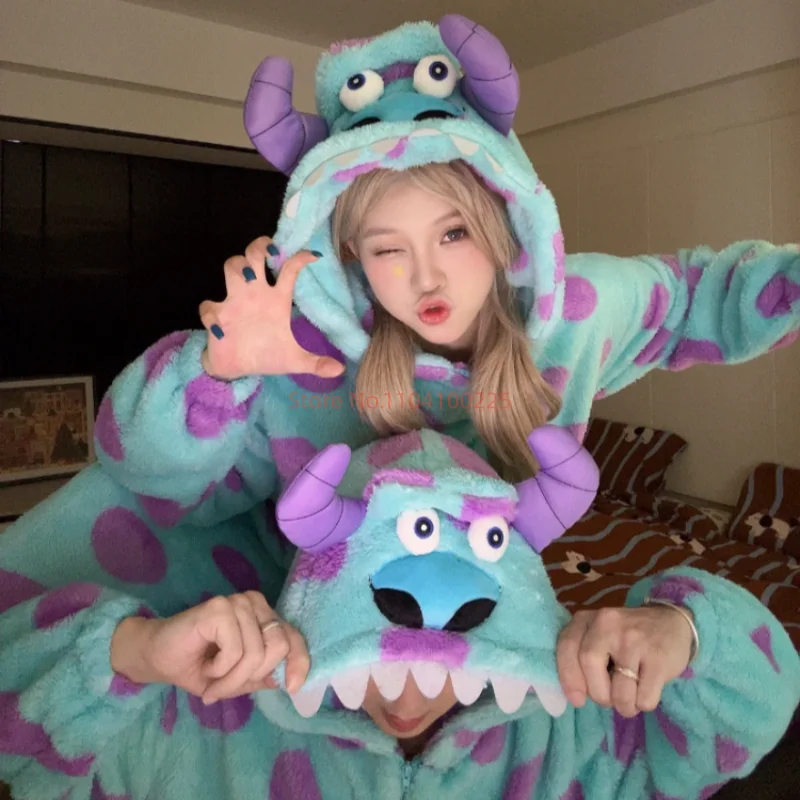 

Family Monster Cosplay Sully Costume Blue Anime Outfit Coral Fleece Warm Women Men Boy Girl Cute Cloth Christmas Onesie Jumpsuit