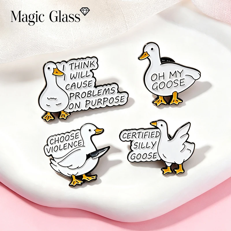 New Cute White Goose Phrase Cartoon Enamel Brooch Badge Jewelry For Bag Clothing Backpack Party
