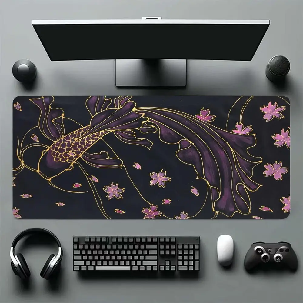 Creative purple fish pattern rubber anti slip mouse pad, computer desktop pads, laptop keyboard, PC accessories XXL thick