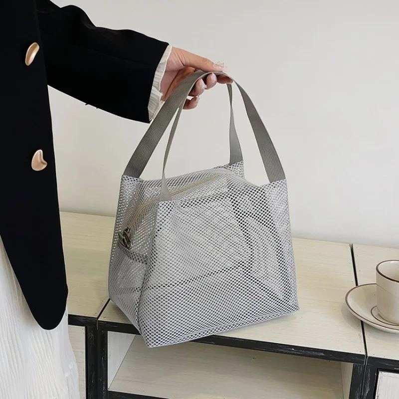 Borsa a rete con cerniera di grande capacità Borsa per il pranzo Borsa per il lavaggio Borsa da spiaggia Borsa di stoccaggio portatile Borsa da viaggio per il nuoto