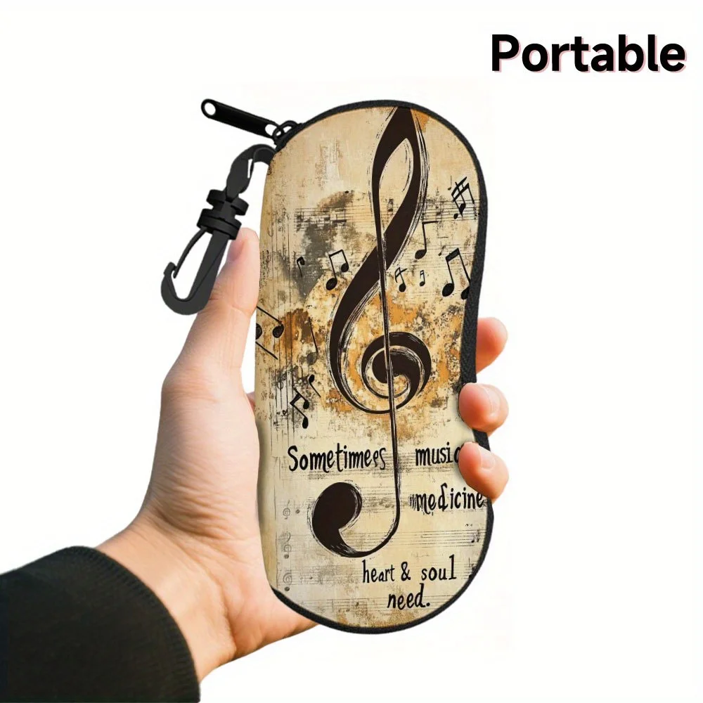 1pc High-End Musical Note Print Eyewear Case - Elegant Vintage Design with Treble Clef & Heartfelt Quotes