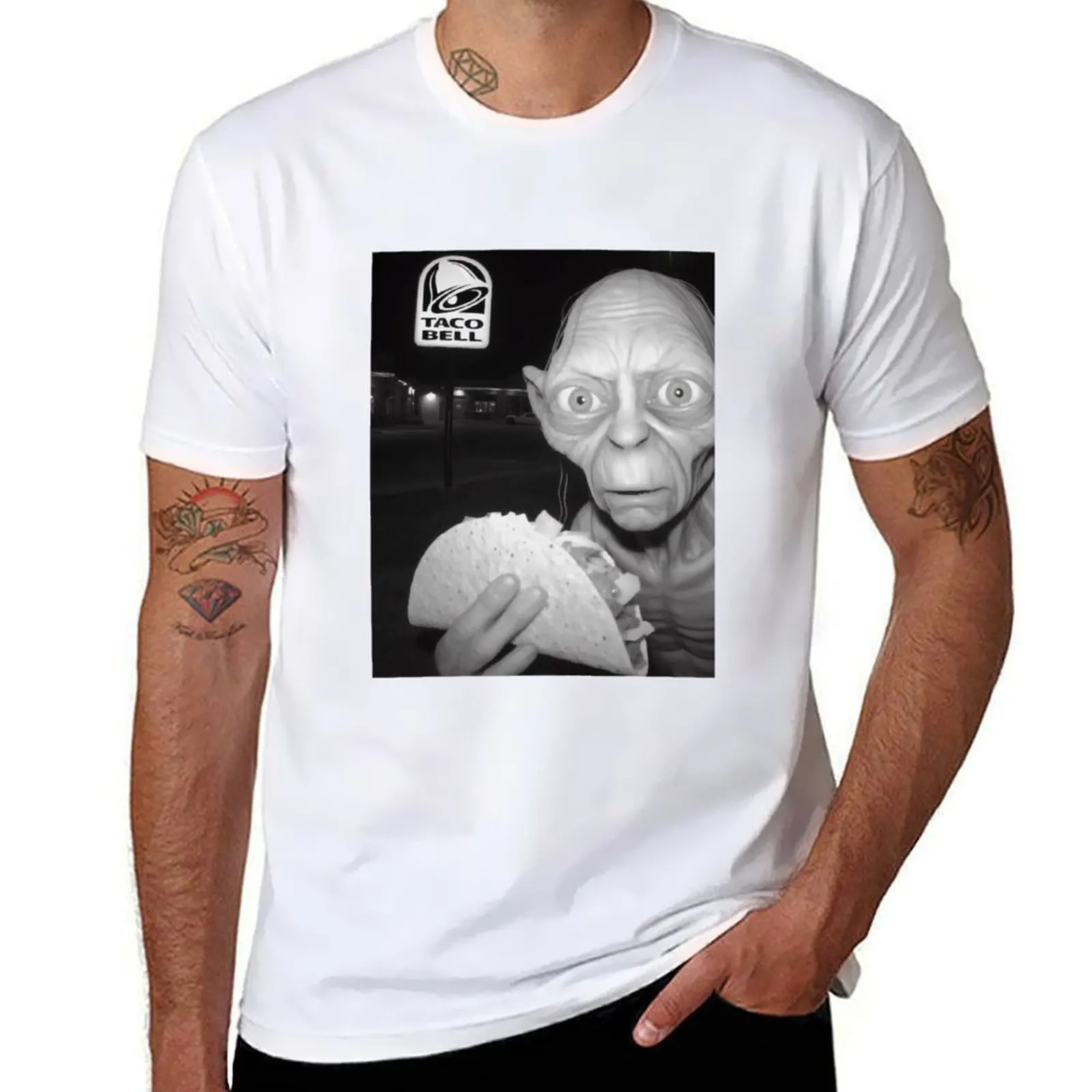 

Gollum eating Taco Bell T-Shirt printed t shirts for man cotton t shirts man 100% T-Shirt