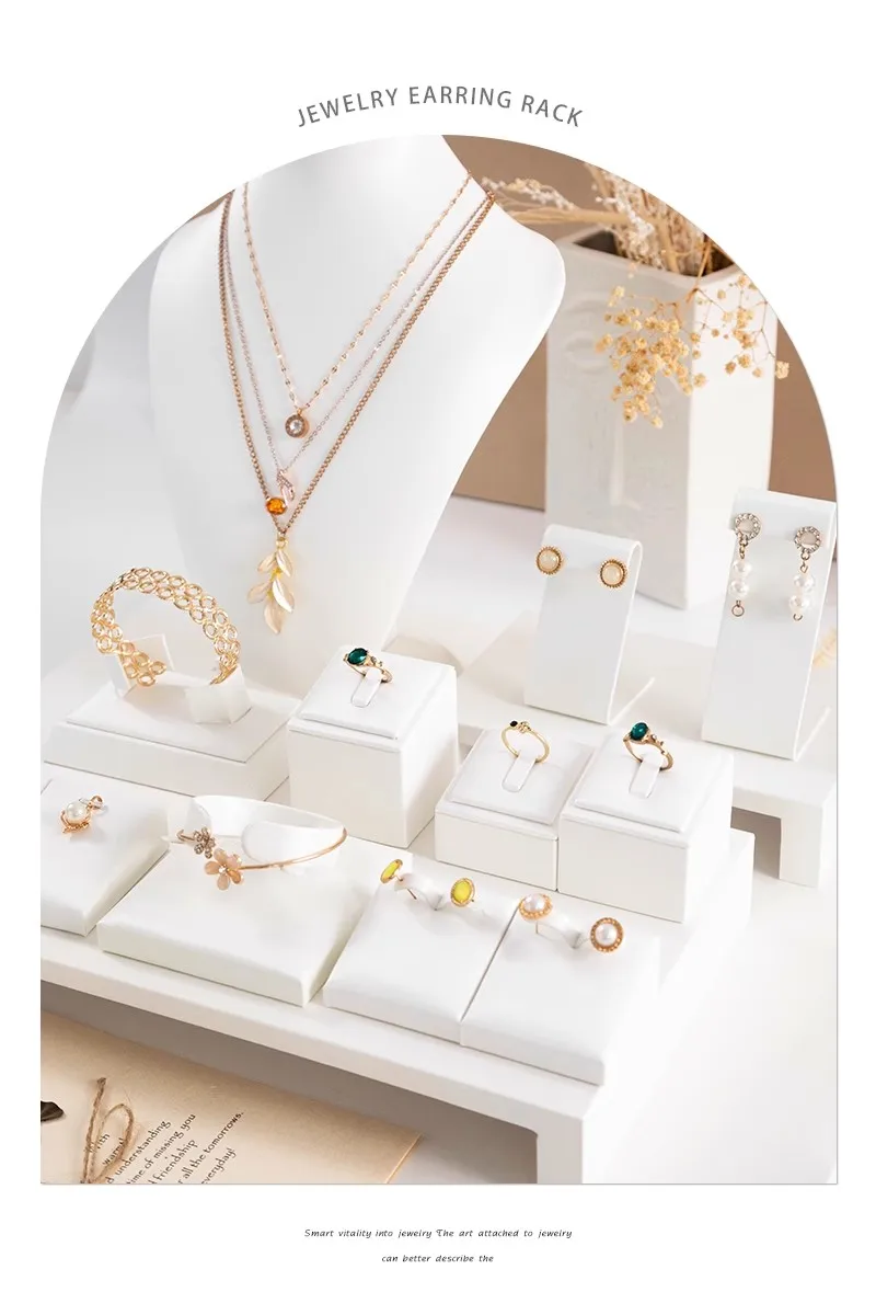 Earring Holder Ear Studs Jewelry Display Stand Rack Elegant White Leather Dangle Clip Hoops Earrings Jewellery Retail Organizer