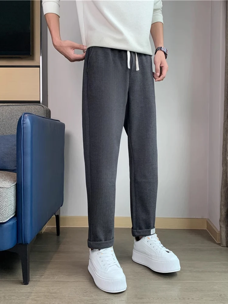 

Casual Men's Straight Leg Loose Fit Nine-Tenths Sportswear Pants Spring Autumn Pure Color Trendy ey Sweatpants