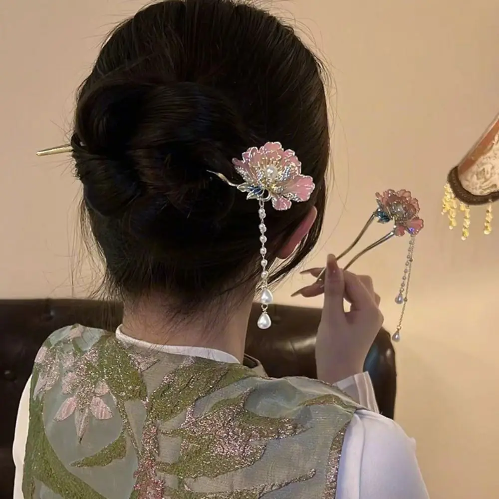 Elegant Pearl Hanfu Hair Chopsticks U Shape Tassel Chinese Style Hair Stick Hair Accessories Hairpin Flower Hair Fork Daily