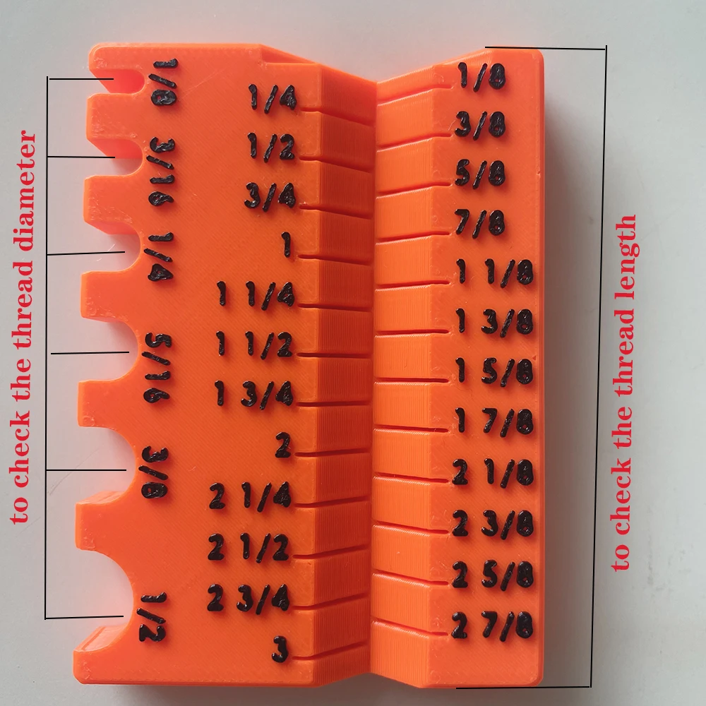 1pc inch 1/8- 3/8 1/2 Length 1/8 to 3 inchs Bolts Nuts Screws Size Easy to Read Multi-functional Measuring Tool petg 3D Printed