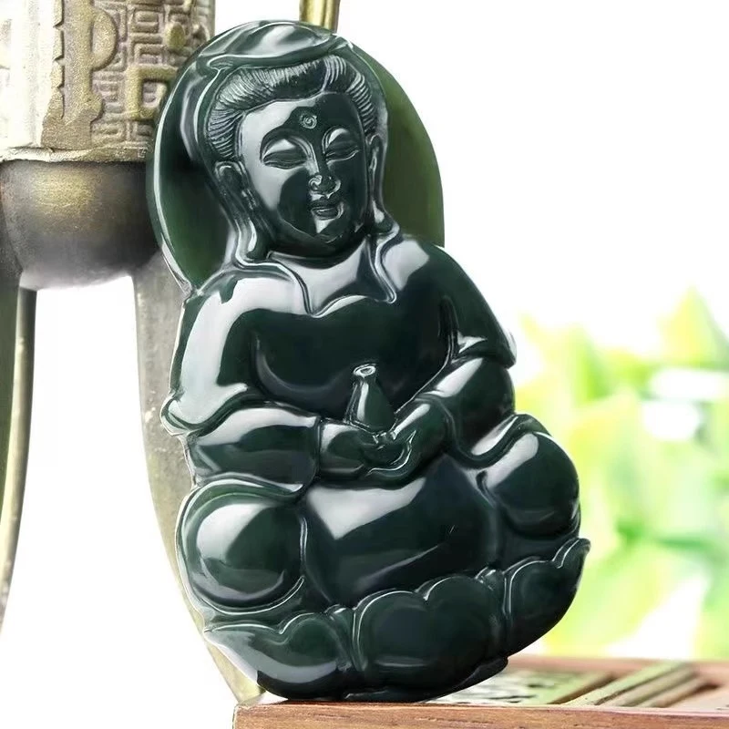 

Подвеска Hotan Men с изображением Бодхисаттвы Гуаньинь, женское ожерелье из зеленого нефрита