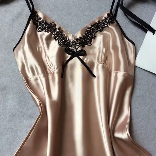 Sexy Sleepwear Lady Sexy Silk Satin Night Dress V-neck Nightgown Plus Size Nightdress Lace Nightwear for Women Nighty for Ladies - Image 4
