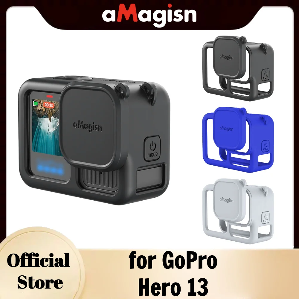 

Силиконовый чехол aMagisn + крышка объектива, со шнурком, прочный защитный чехол, нескользящий защитный чехол для GoPro Hero13, черный