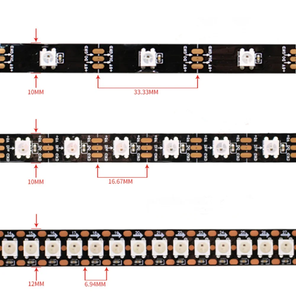 1/5m WS2812B LED Strip 30/60/96/144 Leds/m 2812 Pixels RGB Full Color WS2812 IC Black/White PCB IP30/65/67 5V