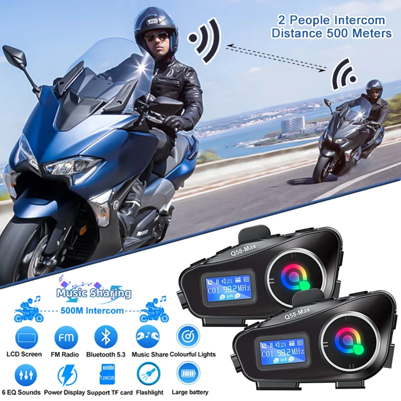 

Q58 Max Motorcycle Helmet Bluetooth 5.3 Intercom IP65 Waterproof Intercom Distance 500 Meters Multi-Scene Mixed Music Sharing