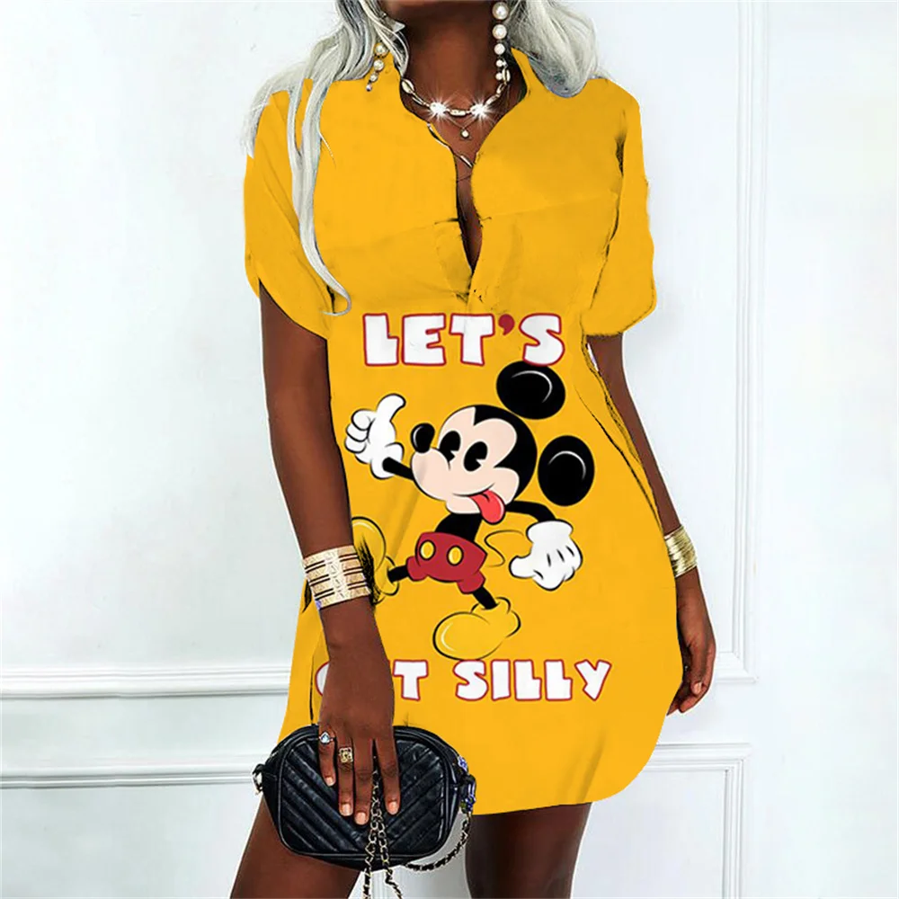 Korean Fashion Elegant Women\'s Dresses for Party 2024 Dress Polo Shirts Woman Clothes V-Neck Mickey Disney Y2k Minnie Mouse Sexy