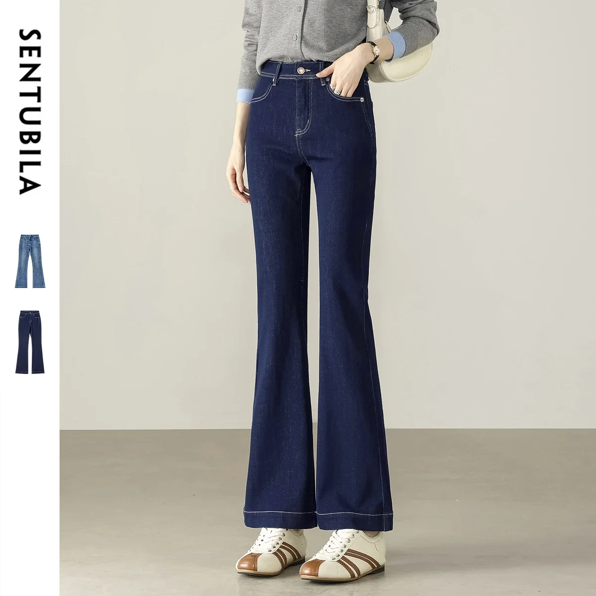 SENTUBILA Bootcut جينز نسائي لخريف 2025 جديد ناعم غير رسمي فضفاض مناسب للتنحيف عالي الخصر بنطلون نسائي موضة W53NE2046