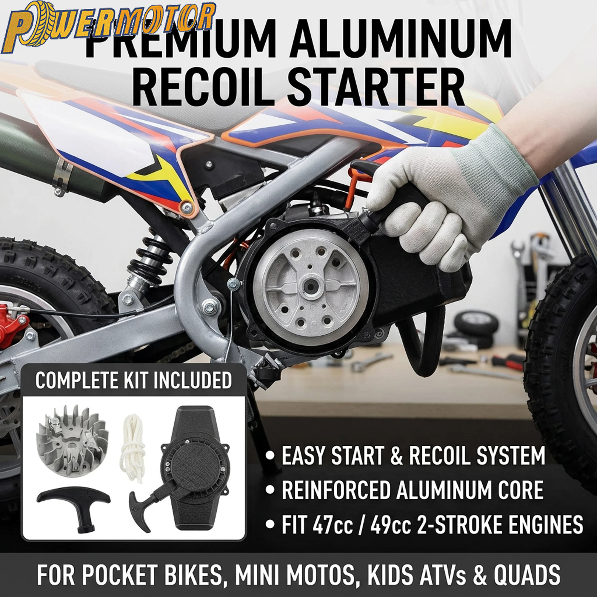 

For 47cc 49cc Mini Moto 2 Stroke Engine Pull Starter Start Recoi Dirt Bike Pocket Rocket Bike Kids Quad ATV 4 Wheeler Modified
