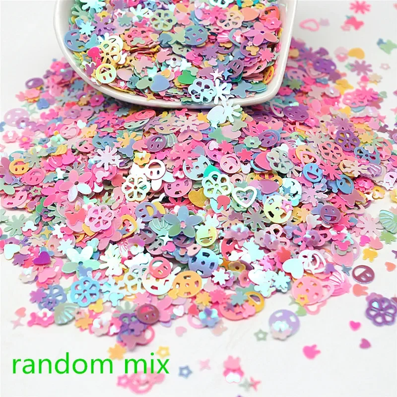 Multi Size Mix Color 3-10mm Sequin PVC Heart Pentagram Multi Shape Sequin Curved Sequin Sewing Wedding Crafts Accessories 10/20g