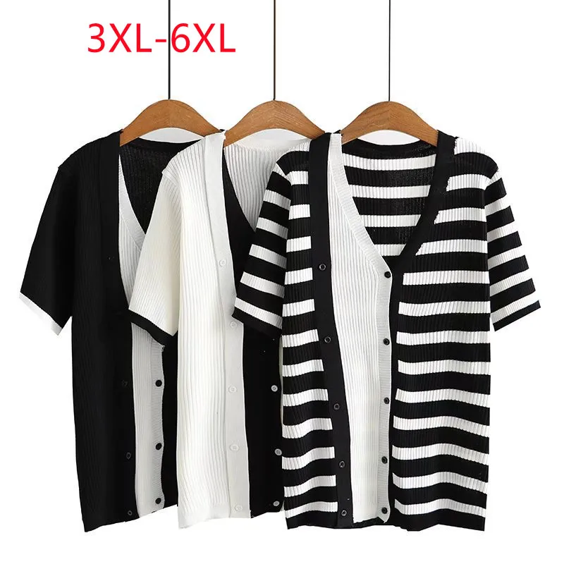 

Large women's 2022 summer new fashion knitted splicing short Plus Size sleeve T-shirt 3XL 4XL 5XL 6xl