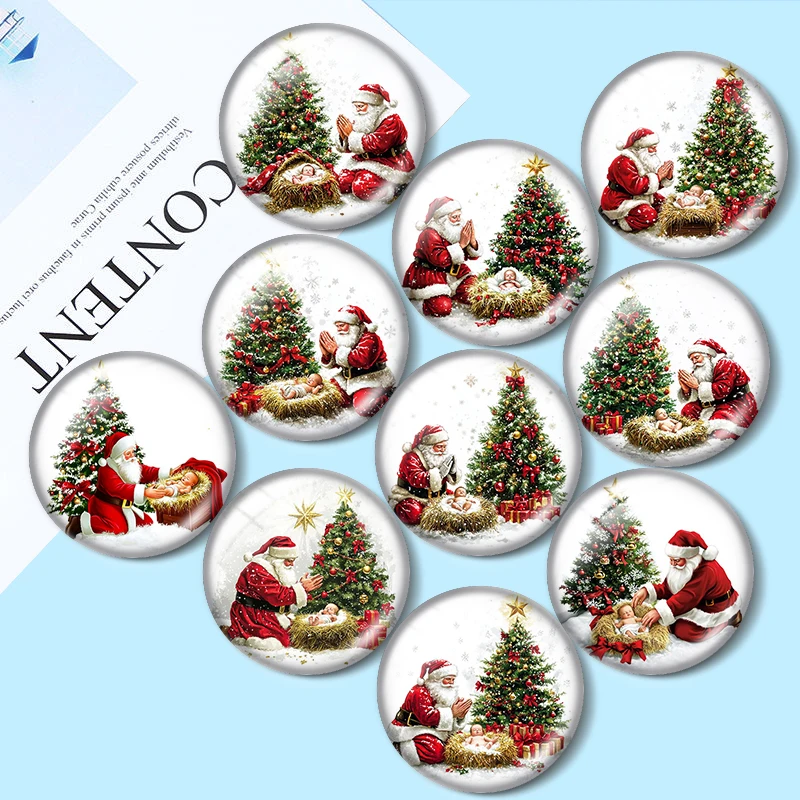 

Santa praying baby Jesus 10pcs 12mm/18mm/20mm/25mm Round Photo glass cabochon demo flat back Making findings