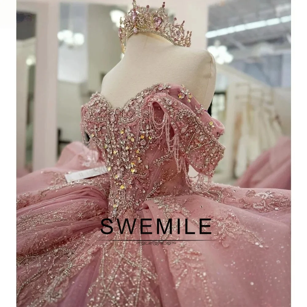 pink and gold sweet 16 dress SWEMILE Quinceanera Dresses Ball Gown Off The Shoulder Appliques Beaded Dresses 15 Años Mexican Customized rose gold quinceanera dresses