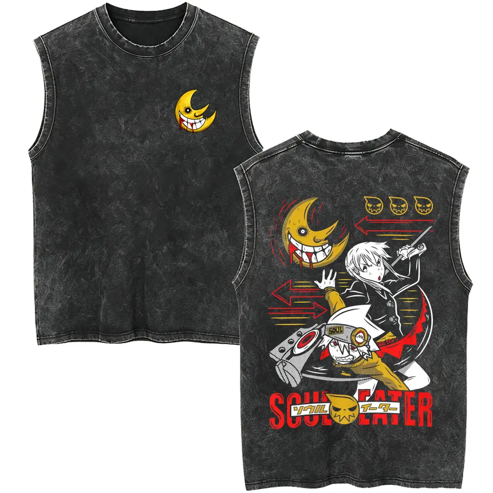 Anime Soul Eater Vintage Washed Tank Tops Men Women Clothing Fashion Casual Oversized Sleeveless Vest T-shirt Unisex Streetwear