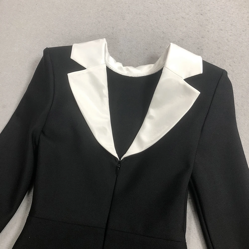 2025 Autumn/Winter New Fashionable Black Collar White Collar Fake Two piece Casual Long sleeved Dress from Europe and America