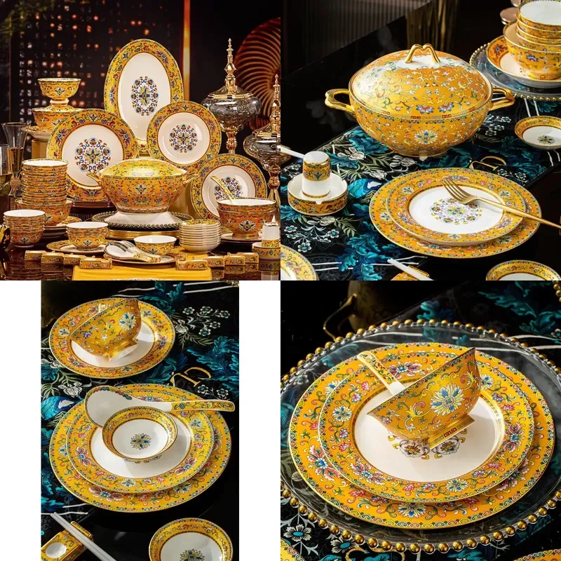 for Top Enamel Painting Craft 80 Pieces Ceramic Tableware Set Exquisite Gift Tableware Set