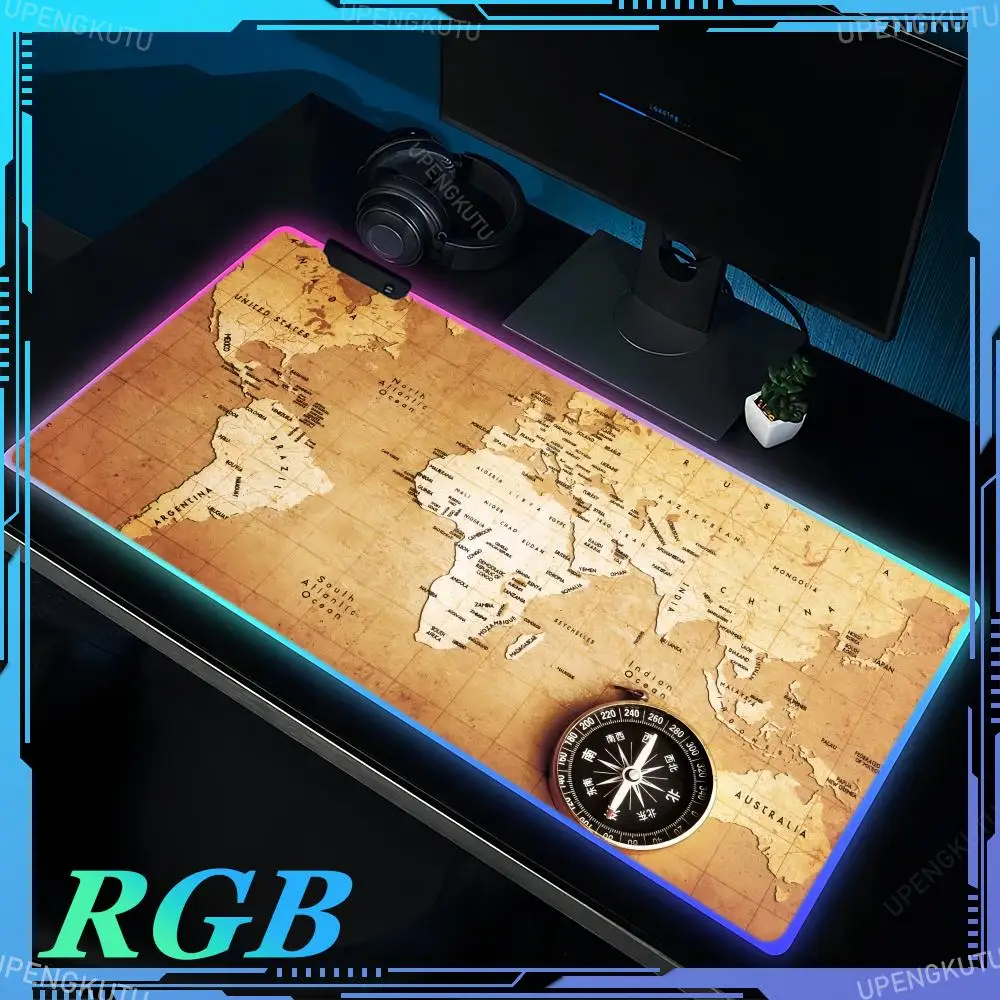 RBB old map table mat popular large mousepad LED game accessories computer keyboard pad HD rubber PC non-slip luminous mouse pad