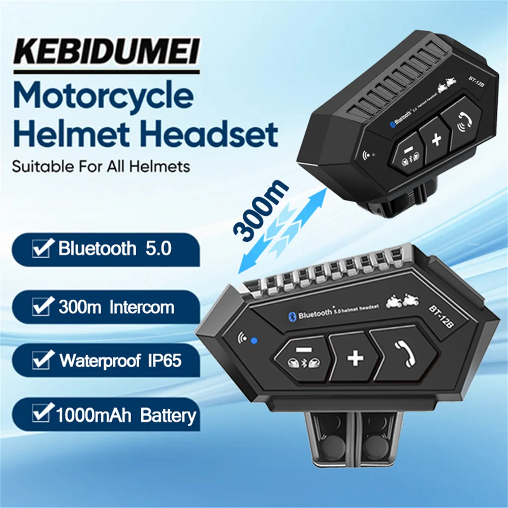 

300 м мотоциклетный шлем, домофон, Bluetooth-гарнитура, водонепроницаемая беспроводная громкая связь, музыкальный плеер, помощник по голосу, аккумулятор 1000 мАч