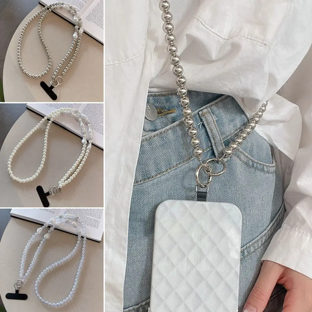 

Delicate Hanging Decoration Pearl Crossbody Phone Chain 120cm Universal Pearl Phone Lanyard With Card Messenger Bag Chain Phone