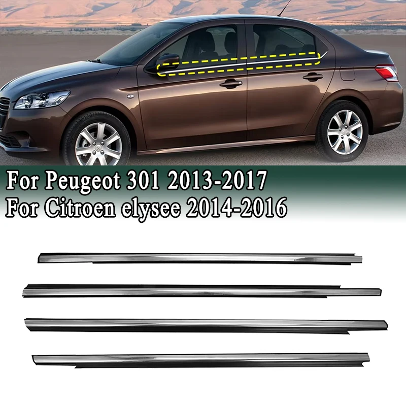 For Peugeot 301 2013-2017 for Citroen elysee 2014-2016 Window Glass Weatherstrip Trim Sealing Strips Rubber Black Chrome Belt