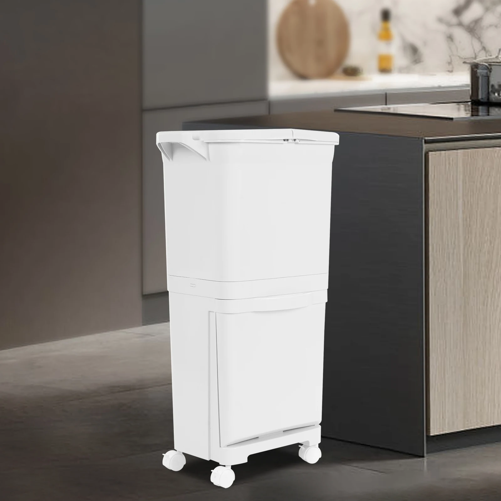 Weißer 45-Liter-Mülleimer aus PP, klassifiziert, Küchen-Mülleimer, Sortier-Mülleimer, vertikaler Mülleimer für Küchen, Schlafzimmer, Badezimmer – Detail 15
