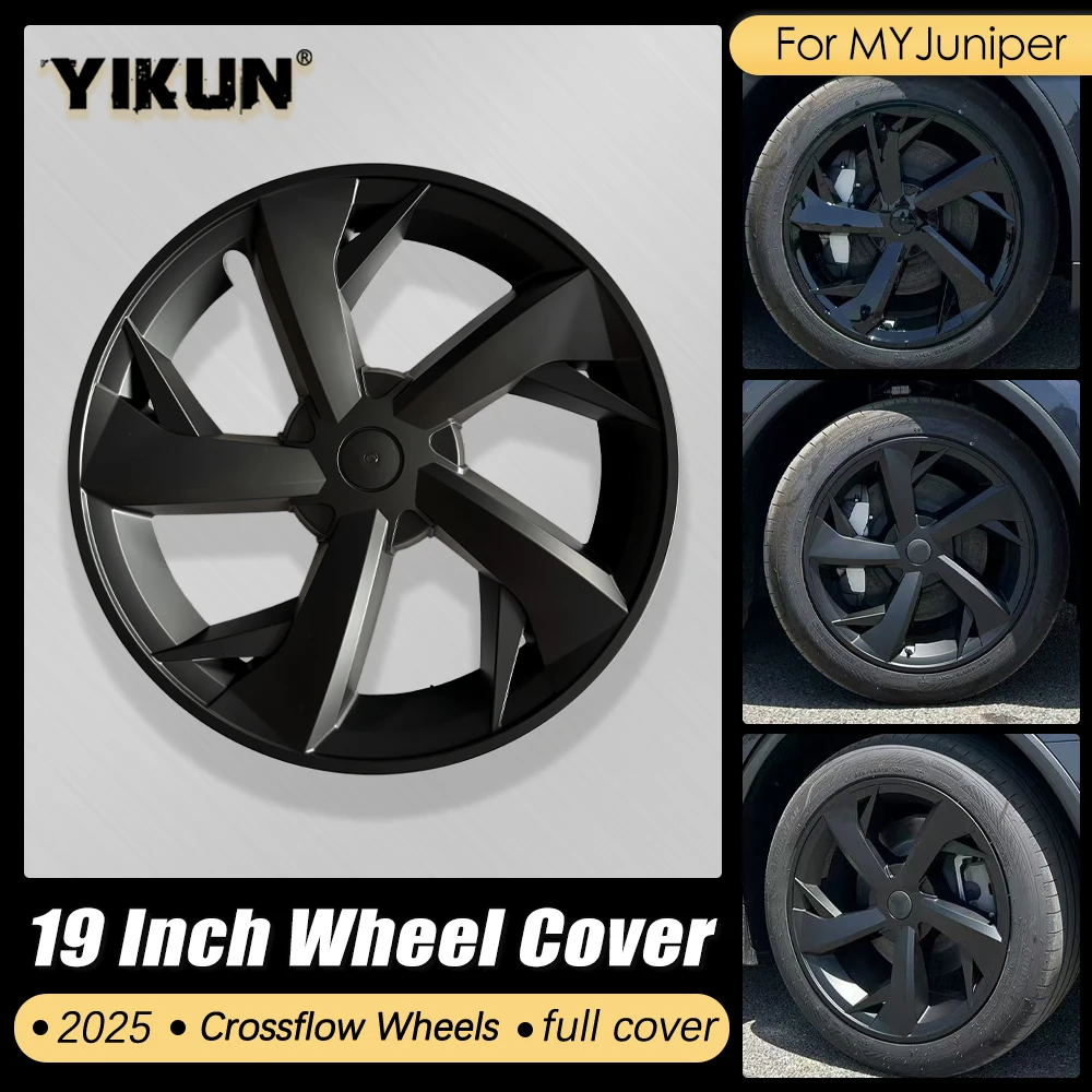 YIKUN 4 Stück 19-Zoll-Radabdeckung für Tesla Model Y 2025 Juniper Radkappe Performance Ersatz 19''Crossflow-Nabenkappen Vollrand