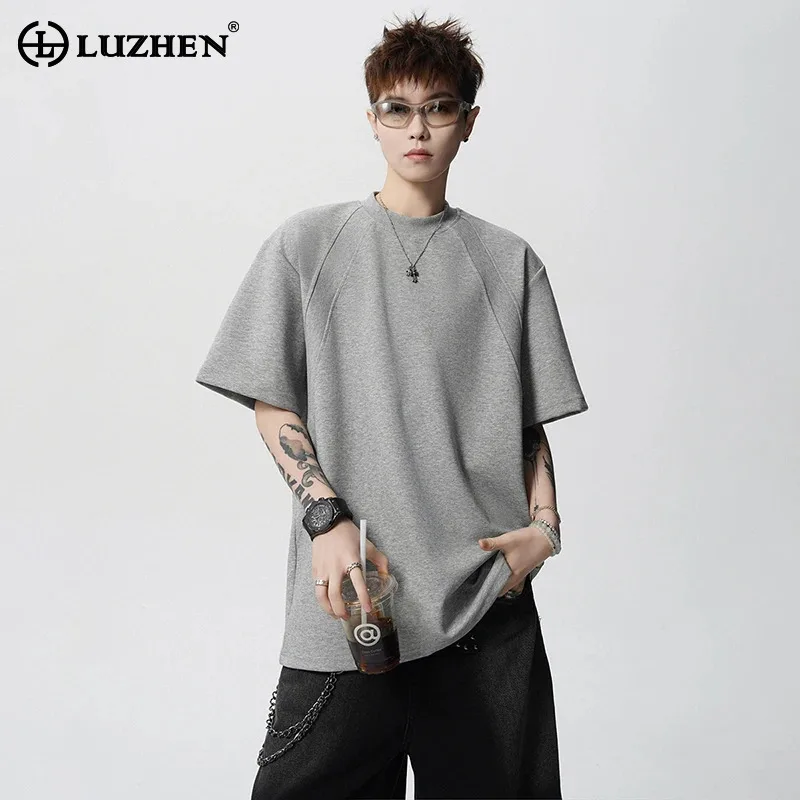 

LUZHEN 2025 Summer New Solid Color Short Sleeve T-shirts Men's Stylish Elegant Loose Casual Tops Handsome Male Clothes JY1266