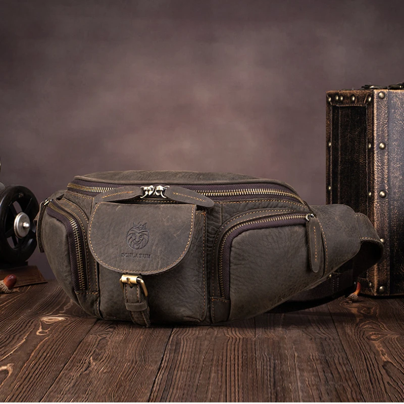 

Мужская поясная сумка из натуральной кожи, поясная сумка на ремне, нагрудный карман, сумка для путешествий, пешего туризма, мужская сумка из натуральной воловьей кожи с петлей на пояс