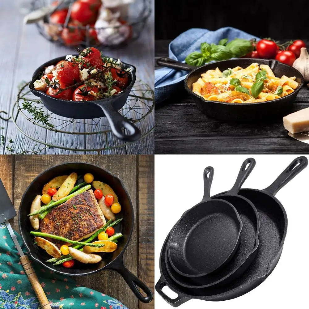 

Professional Chef-Grade Pre-Seasoned Cast Iron Skillet Set - 12, 10, 8 Heavy Duty Pans for Restaurant-Quality Cooking