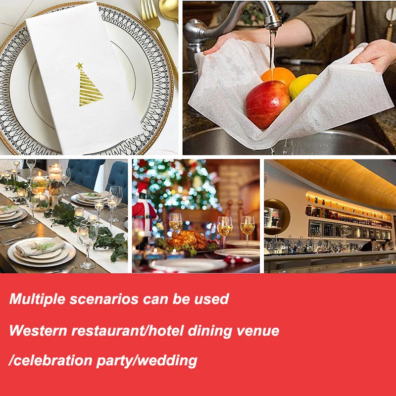 Servilletas sin polvo de 30x43cm, servilleta de pulpa de madera virgen, decoración de restaurante occidental para fiesta de boda, servilletas de papel con patrón navideño