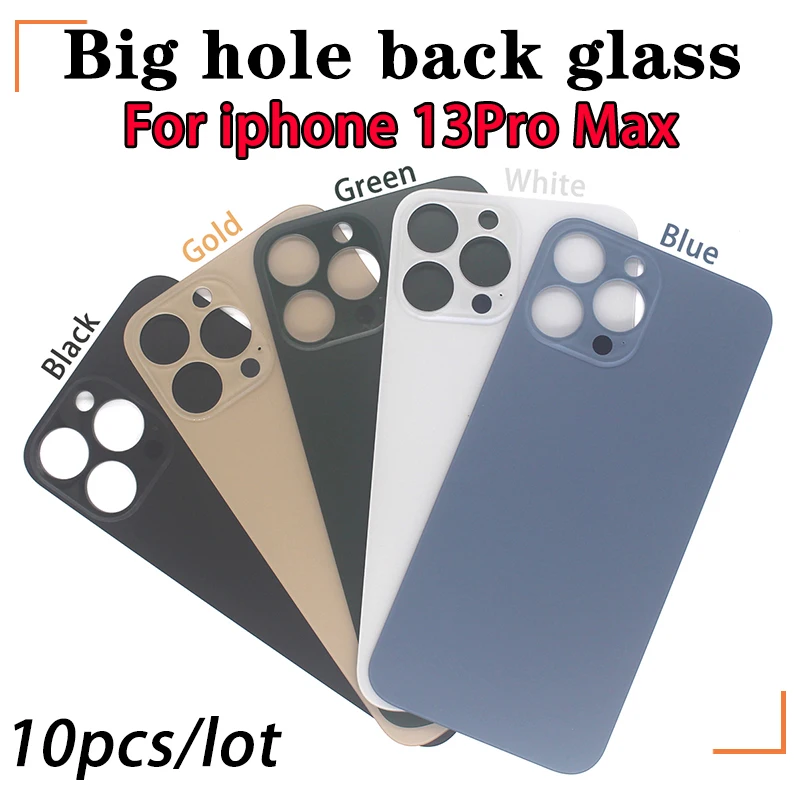 10 pz/lotto per iPhone 13 Pro Max vetro posteriore iphone 13 mini coperchio della batteria colore originale guscio posteriore grande foro vetro posteriore