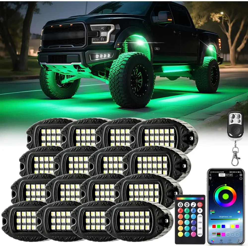 

16 Pods RGBW LED Rock Lights or Truck ATV UTV Gol Cart RZR RV Van Boat Oroad SUV Cars Pickup Sedans, Waterproo Multicolor Neon U