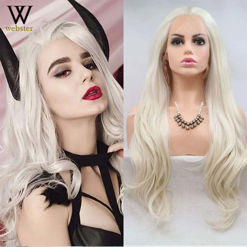 Websterwigs Side Part Body Wave Long Lace Front Fiber Hair Wig Golden Color Synthetic Hair Baby Hair Daily Glueles Wear Wig