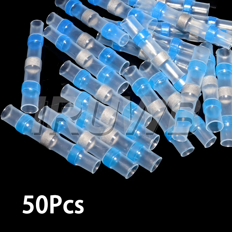 50PCS Heat Shrinkable Wire Connectors SST21 Waterproof Sleeve AWG22-18 Butt Electrical Splice Tinned Solder Seal Terminal