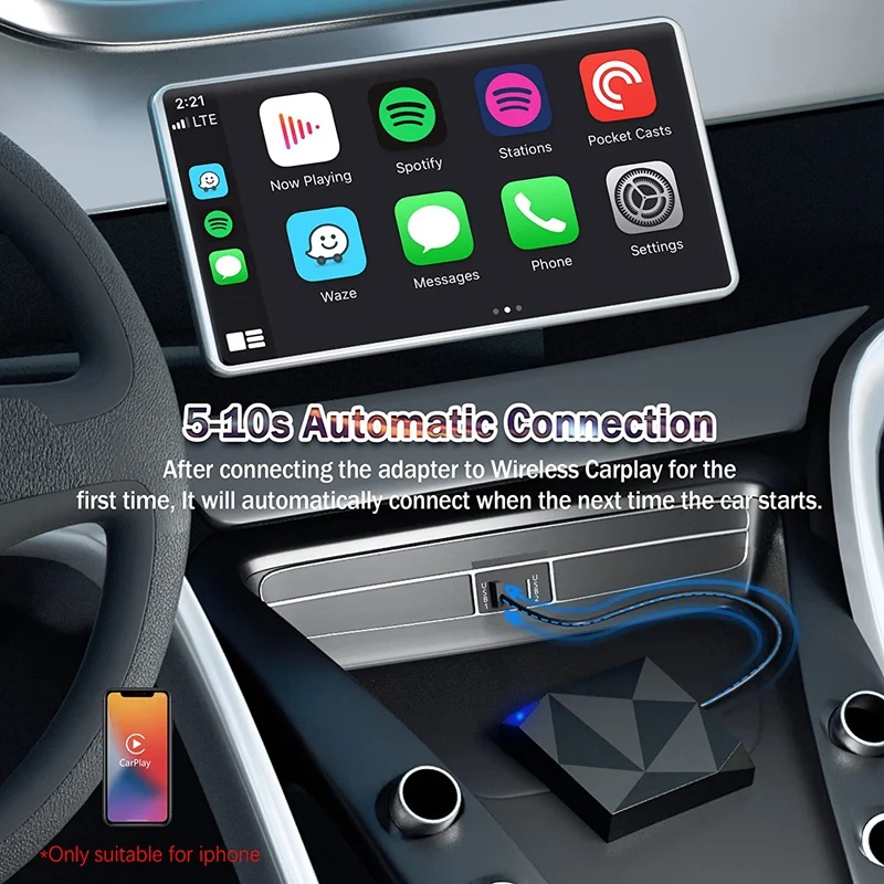 Wireless Carplay Adapter Plug & Play 5Ghz Wifi Auto Connect No Delay For Wired Carplay Cars Model Year After 2016