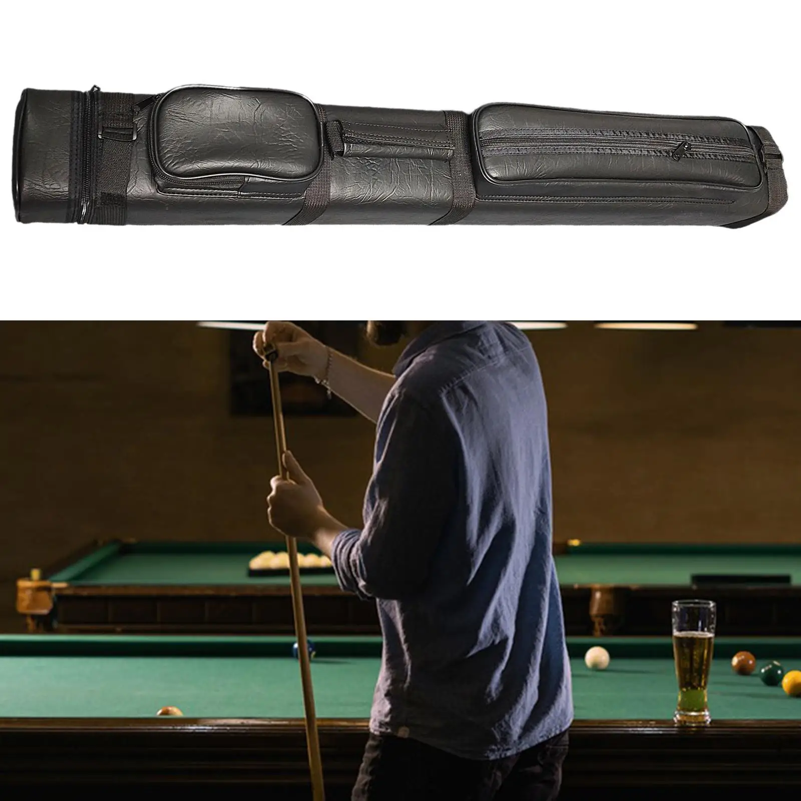 

Billiard Pool Cue Case Portable Container Accessory with Zipper Storage Bag