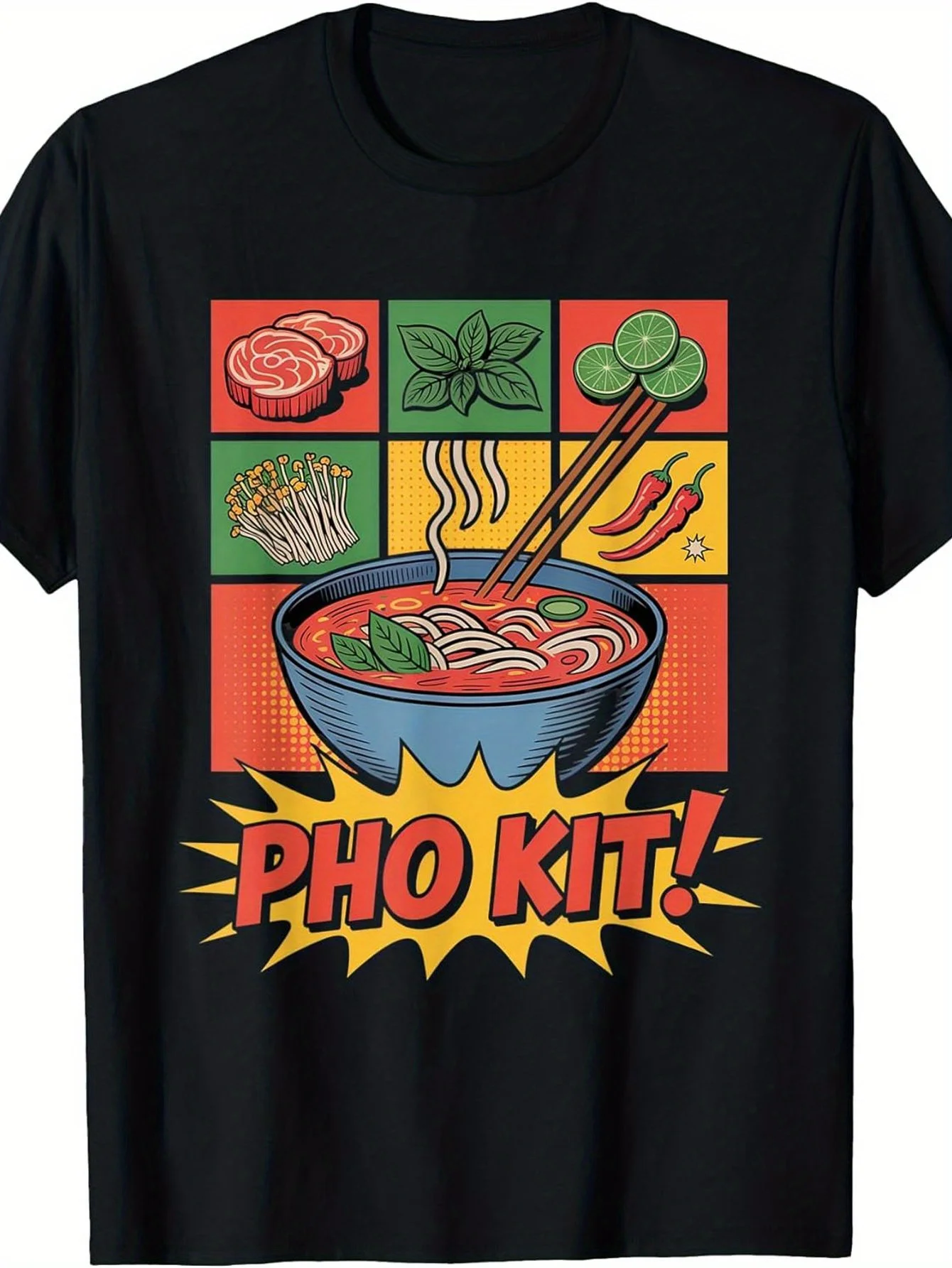 2026 Herren-T-Shirt „Lustiges Pho-Kit“ für Vietnamesische Suppenliebhaber – Vegan-freundlicher Aufdruck mit Vietnamesischen Kräutern & Pho-Nudeln, Lässiges Kurzarm-Shirt