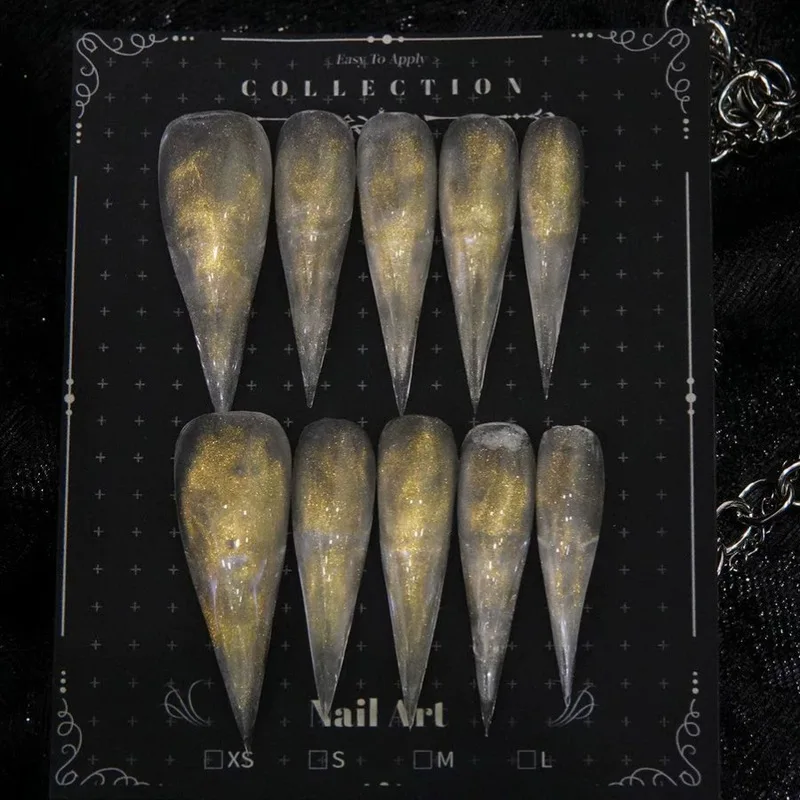 European and American style handmade false nails, cross-border light luxury gold gradient ultra-long pointed nails