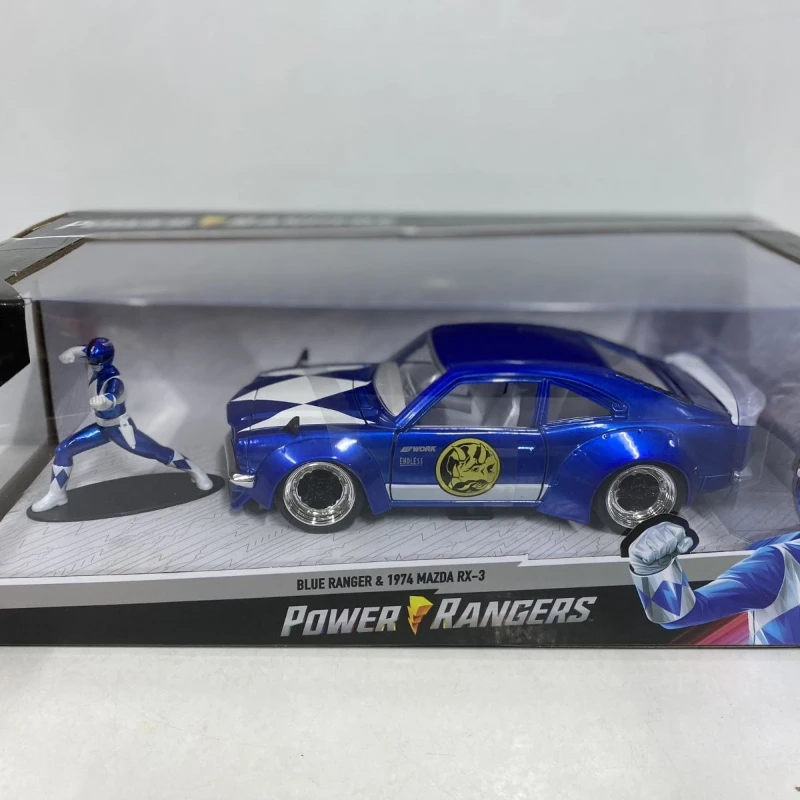 1:24 Jada BLUE RANGER & 1974 Mazda RX-3 합금 자동차 모델 높은 시뮬레이션 랠리 레이싱 스포츠카 장난감 슬라이딩 기능 자동차 모델