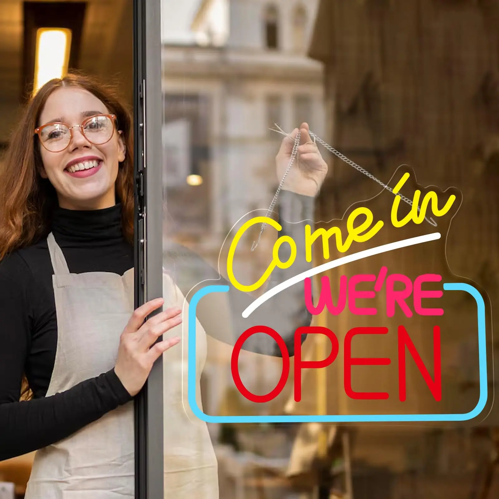 Come In We're Open Neon Sign - LED Open Sign for Shop Window, Door, Business - Bright Dimmable Cafe/Bar/Pub Decor - CE Certified