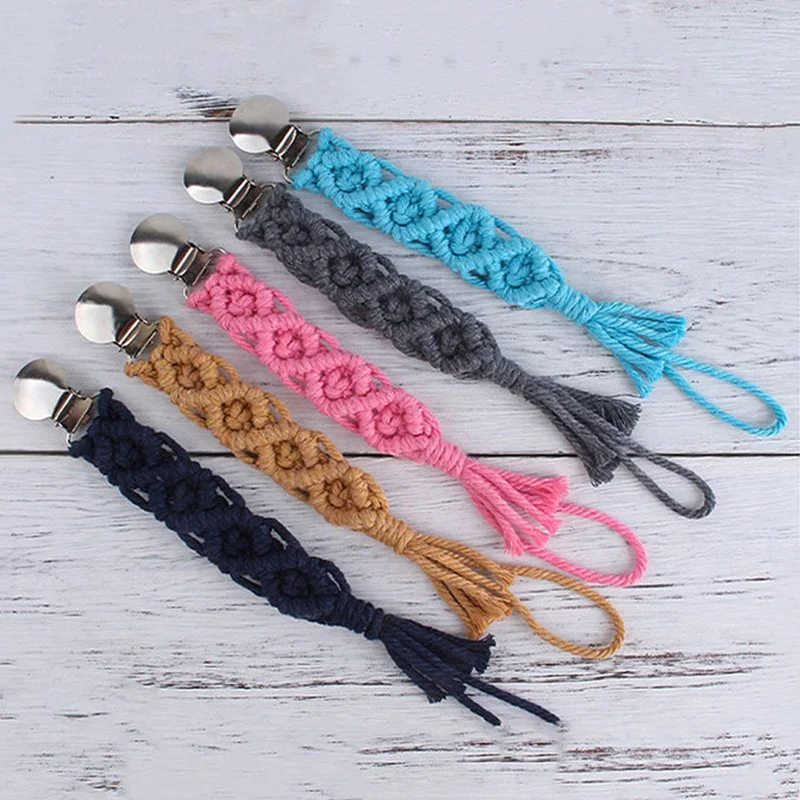 Kids Pacifier Clips Teether Anti-drop Rope Colorful Baby Pacifier Clip Knitted Crochet Cotton Pacifier Chain Dummy Nipple Holder