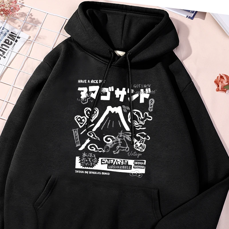 Have A Nice Day I Got Luck Senseless White Letter Print Sweatshirt Mens Soft Hooded Warm Fleece Hoodies Soft Oversize Streetwear